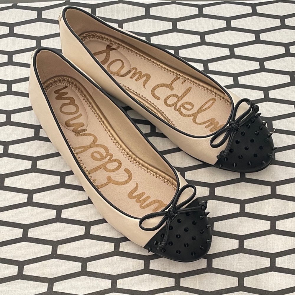 Sam Edelman Black and Cream Studded Flats